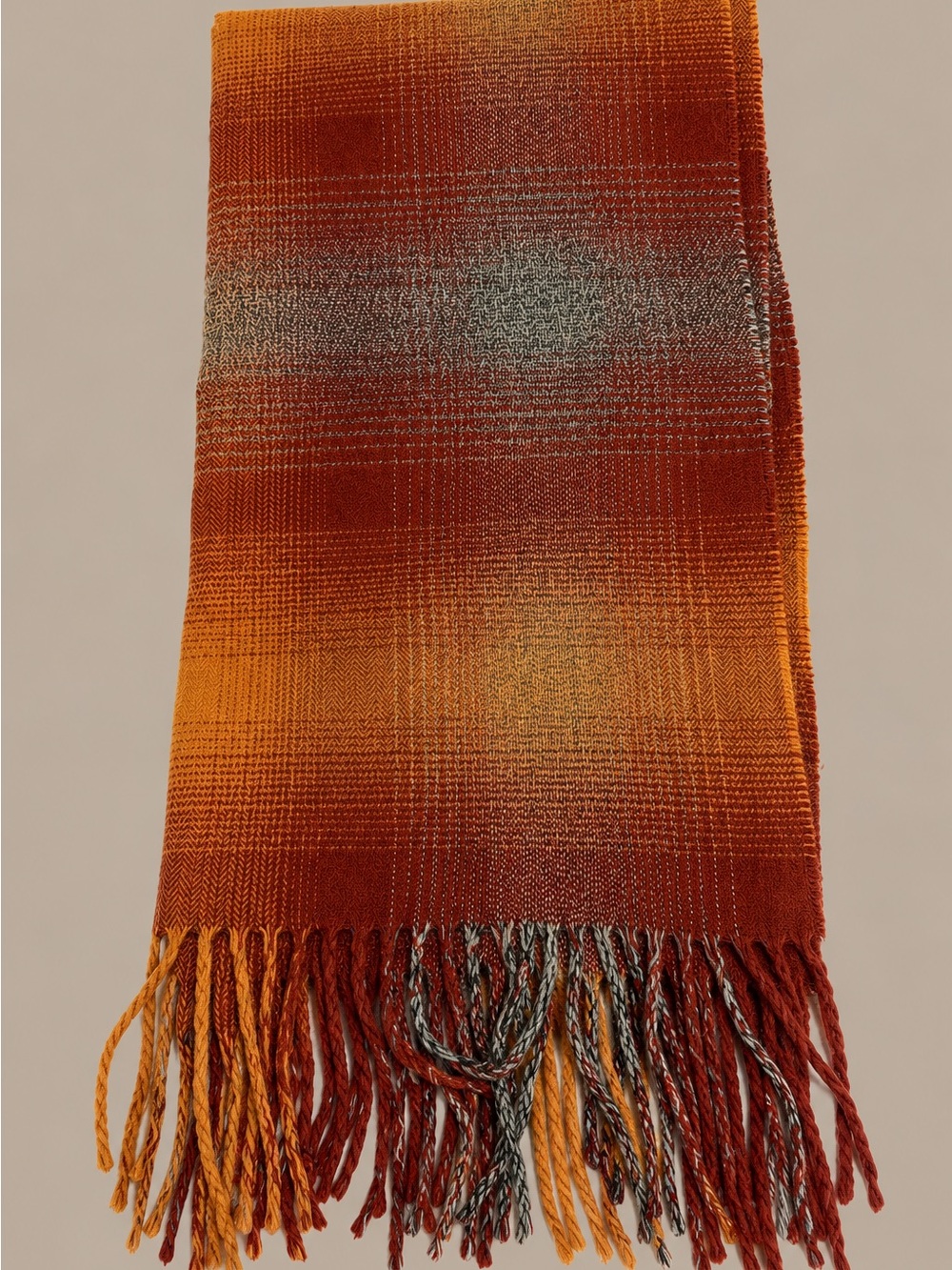 Fraas women’s autumn scarf in burnt orange and gray 100% acrylic